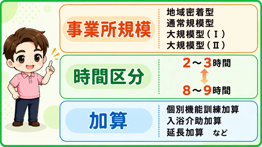 デイサービス介護職人_介護保険の基本料金は規模などで料金が代わる